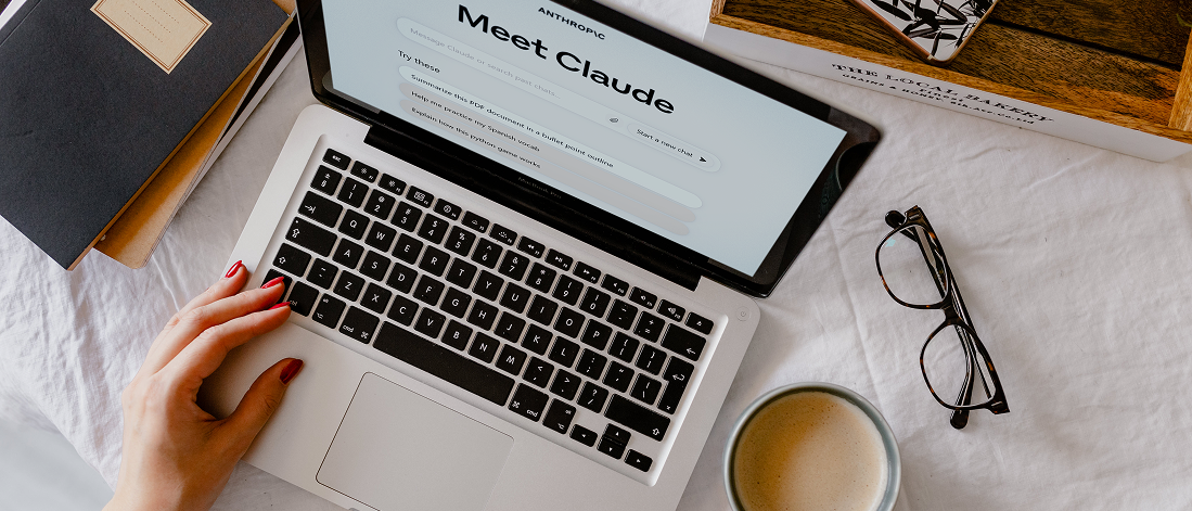 Abstract representation of Claude AI interacting with branding data and creative ideas in a minimal, thoughtful interface